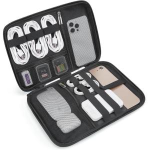 BAGSMART Electronics Travel Organizer Case for 10.2 Inch Tablets, Tech Pouch Essentials for Power Bank, SD Cards, Cord and Cable Storage Bag, Black(Black)