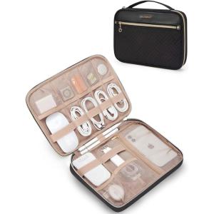 BAGSMART Electronics Travel Organizer, Portable Tech Accessories Cord Storage Case for Charging Cables, Black(Single Layer-Black)