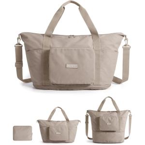 BAGSMART Foldable Travel Bag, 37L Duffle Bag for Travel, Expendable Carry on Weekender Duffel, Lightweight Personal Item Bag, Camel(Camel)