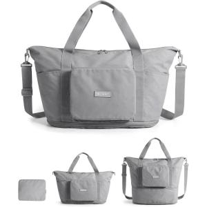 BAGSMART Foldable Travel Bag, 37L Duffle Bag for Travel, Expendable Carry on Weekender Duffel, Lightweight Personal Item Bag, Camel(Grey)