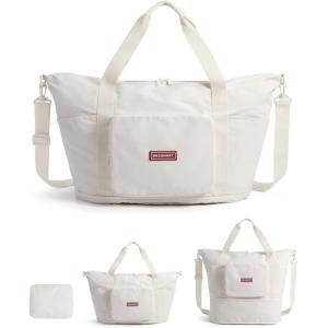 BAGSMART Foldable Travel Bag, 37L Duffle Bag for Travel, Expendable Carry on Weekender Duffel, Lightweight Personal Item Bag, Camel(Ivory White)