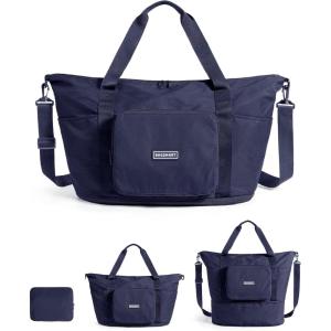 BAGSMART Foldable Travel Bag, 37L Duffle Bag for Travel, Expendable Carry on Weekender Duffel, Lightweight Personal Item Bag, Camel(Navy Blue)