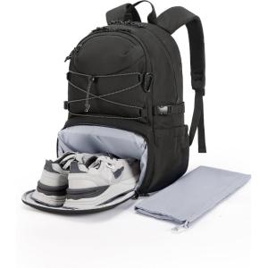 BAGSMART Gym Backpack with Shoes Compartment, Travel Backpack for Men Women, Stylish Workout Sport Bag for Yoga, Casual Weekender Carry On for Flight, College, Outdoor, Black(01-black)