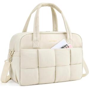 BAGSMART Gym Bag for Women, Personal Item Puffer Duffle Bag, Weekender Overnight Carry On Tote Handag for Travel(Beige)