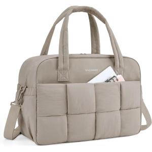 BAGSMART Gym Bag for Women, Personal Item Puffer Duffle Bag, Weekender Overnight Carry On Tote Handag for Travel(Camel)