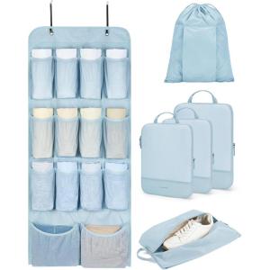 BAGSMART Hanging Compression Packing Cubes, 6 Set Large Suitcase Organizer Bags Set, Cruise Travel Essentials for Women | Hanging, Compression, Packing Cubes, for Women(Light Blue)