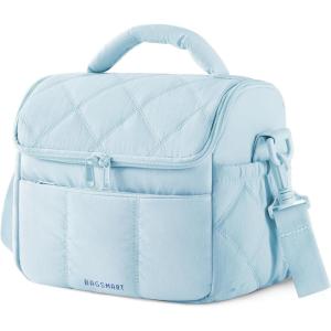 BAGSMART Insulated Lunch Bags for Women, Cute Quilted Lunch Box, Lightweight Puffy Padded Waterproof Lunch Tote, Reusable Lunch Cooler for Work Picnic Travel, Black(Light Blue)