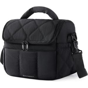 BAGSMART Insulated Lunch Bags for Women, Cute Quilted Lunch Box, Lightweight Puffy Padded Waterproof Lunch Tote, Reusable Lunch Cooler for Work Picnic Travel, Black(Black)