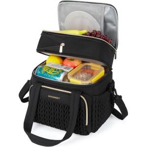 BAGSMART Insulated Lunch Box for Women, Double Deck Leakproof Cooler Bag with Expandable Design for Office Work & Outdoor Picnic(Black)