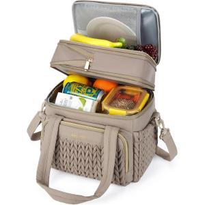 BAGSMART Insulated Lunch Box for Women, Double Deck Leakproof Cooler Bag with Expandable Design for Office Work & Outdoor Picnic(Camel)
