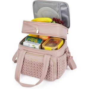 BAGSMART Insulated Lunch Box for Women, Double Deck Leakproof Cooler Bag with Expandable Design for Office Work & Outdoor Picnic(Dusky Pink)