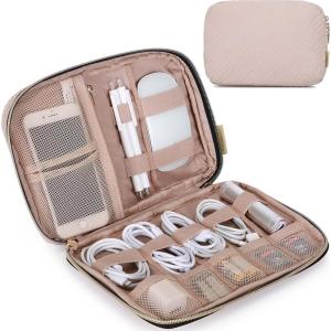 BAGSMART Large Electronics Organizer Travel Case, Travel Essentials, Cord Organizer Travel Cable Organizer Bag, Travel Accessories for Women, Pink(A-Pink)