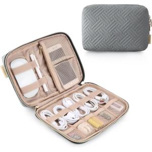BAGSMART Large Electronics Organizer Travel Case, Travel Essentials, Cord Organizer Travel Cable Organizer Bag, Travel Accessories for Women, Pink(G-Grey)