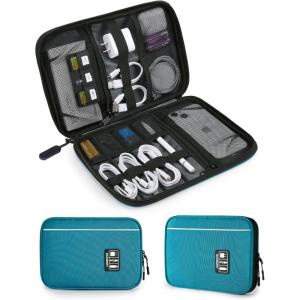 BAGSMART Large Electronics Travel Organizer Case, Tech Accessories Cord Storage Bag for Phone, Power Bank, SD Card, Cables, Black(Blue)