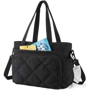 BAGSMART Lunch Bag Women Large Lunch Box Insulated Tote Bag with Multi-Pockets Quilted Puffy Tote for Work, Outdoors(04-Black)