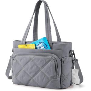BAGSMART Lunch Bag Women Large Lunch Box Insulated Tote Bag with Multi-Pockets Quilted Puffy Tote for Work, Outdoors(05-Gray)