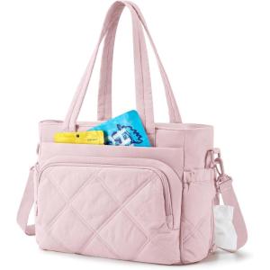 BAGSMART Lunch Bag Women Large Lunch Box Insulated Tote Bag with Multi-Pockets Quilted Puffy Tote for Work, Outdoors(06-Baby Pink)