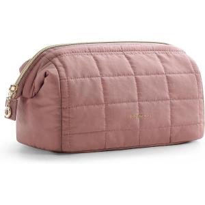 BAGSMART Makeup Bag Travel Toiletry Bag, Puffy Padded Make Up Bags for Women Makeup Organizer Case, Wide-open Pouch Purse Travel Essentials Toiletries Accessories Brushes, Pink(06-Dark Pink)