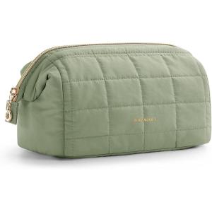 BAGSMART Makeup Bag Travel Toiletry Bag, Puffy Padded Make Up Bags for Women Makeup Organizer Case, Wide-open Pouch Purse Travel Essentials Toiletries Accessories Brushes, Pink(12-Mossy Green)