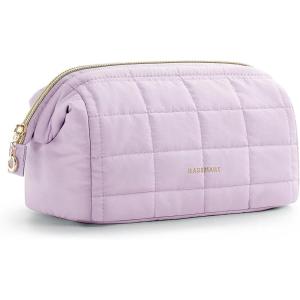 BAGSMART Makeup Bag Travel Toiletry Bag, Puffy Padded Make Up Bags for Women Makeup Organizer Case, Wide-open Pouch Purse Travel Essentials Toiletries Accessories Brushes, Pink(16-Lavender Purple)
