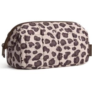 BAGSMART Makeup Bag Travel Toiletry Bag, Puffy Padded Make Up Bags for Women Makeup Organizer Case, Wide-open Pouch Purse Travel Essentials Toiletries Accessories Brushes, Pink(22-Leopard)