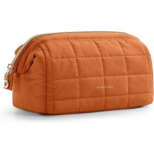 BAGSMART Makeup Bag Travel Toiletry Bag, Puffy Padded Make Up Bags for Women Makeup Organizer Case, Wide-open Pouch Purse Travel Essentials Toiletries Accessories Brushes, Pink(14-Rust Orange)