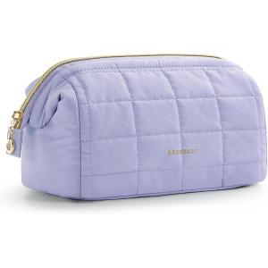 BAGSMART Makeup Bag Travel Toiletry Bag, Puffy Padded Make Up Bags for Women Makeup Organizer Case, Wide-open Pouch Purse Travel Essentials Toiletries Accessories Brushes, Pink(04-Purple)