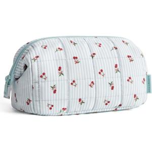 BAGSMART Makeup Bag Travel Toiletry Bag, Puffy Padded Make Up Bags for Women Makeup Organizer Case, Wide-open Pouch Purse Travel Essentials Toiletries Accessories Brushes, Pink(19-Ditsy Cherry)