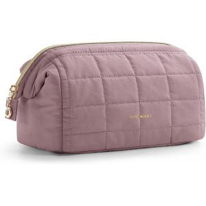 BAGSMART Makeup Bag Travel Toiletry Bag, Puffy Padded Make Up Bags for Women Makeup Organizer Case, Wide-open Pouch Purse Travel Essentials Toiletries Accessories Brushes, Pink(11-Grayish Purple)