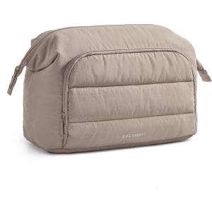 BAGSMART Makeup Bag Travel Toiletry Bag, Puffy Padded Make Up Bags for Women, Makeup Organizer Wide-open Pouch Purse, Travel Essentials for Toiletries Accessories Brushes, Black(Brown)