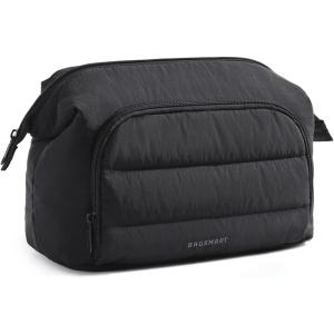BAGSMART Makeup Bag Travel Toiletry Bag, Puffy Padded Make Up Bags for Women, Makeup Organizer Wide-open Pouch Purse, Travel Essentials for Toiletries Accessories Brushes, Black(Black)