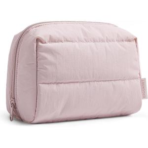 BAGSMART Puffy Makeup Bag, Wide Opening Cosmetic Bag Compact & Spacious, Water-Resistant Travel Organizer Pouches for Women (Baby Pink)(02-Baby Pink)