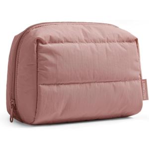 BAGSMART Puffy Makeup Bag, Wide Opening Cosmetic Bag Compact & Spacious, Water-Resistant Travel Organizer Pouches for Women (Baby Pink)(02-Nude Pink)