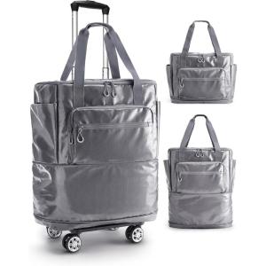 BAGSMART Rolling Duffle Bag with Wheels, 48L Expandable Carry on Luggage Bag, Large tote with Detachable Wheels for Travel Grocery Moving, Camel(Grey)