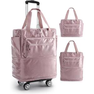 BAGSMART Rolling Duffle Bag with Wheels, 48L Expandable Carry on Luggage Bag, Large tote with Detachable Wheels for Travel Grocery Moving, Camel(Purple)