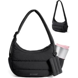 BAGSMART Shoulder Bag for Women Small Puffer Purses Crossbody Bag, Lightweight Fluffy Hobo Handbag Puffy Pouch(Black)
