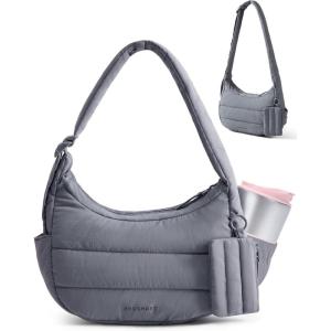 BAGSMART Shoulder Bag for Women Small Puffer Purses Crossbody Bag, Lightweight Fluffy Hobo Handbag Puffy Pouch(Grey)