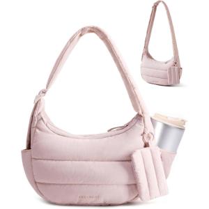 BAGSMART Shoulder Bag for Women Small Puffer Purses Crossbody Bag, Lightweight Fluffy Hobo Handbag Puffy Pouch(Pink)