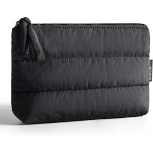 BAGSMART Small Cosmetic Bag, Elegant Roomy Makeup Bags,lipstick pouch,Zipper Pouch,Great Gifts for Women,Travel Waterproof Toiletry Bag Accessories Organizer Gifts (Pink-1 pcs)(02-Black)