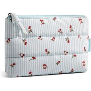 BAGSMART Small Cosmetic Bag, Elegant Roomy Makeup Bags,lipstick pouch,Zipper Pouch,Great Gifts for Women,Travel Waterproof Toiletry Bag Accessories Organizer Gifts (Pink-1 pcs)(Cherry)