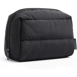 BAGSMART Small Makeup Bag, Travel Cosmetic Bag Make Up Pouch Small Travel Zipper Pouch,Water-resistant Toiletry Bag,Makeup Organizer Bag for Women, Black(02-Black)