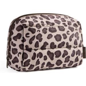 BAGSMART Small Makeup Bag, Travel Cosmetic Bag Make Up Pouch Small Travel Zipper Pouch,Water-resistant Toiletry Bag,Makeup Organizer Bag for Women, Black(Leopard Print)