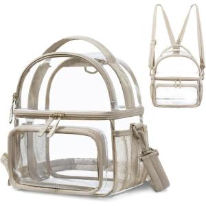 BAGSMART Stadium Approved Clear Bag 12″x6″x12″, Double Deck Lunch Box, Convertible to Backpack, Waterproof PVC, Pink(Camel)