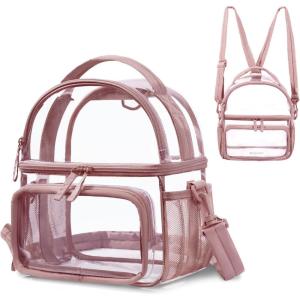 BAGSMART Stadium Approved Clear Bag 12″x6″x12″, Double Deck Lunch Box, Convertible to Backpack, Waterproof PVC, Pink(Dusky Pink)