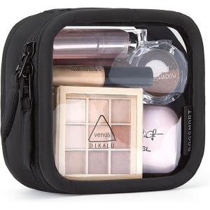 BAGSMART TSA-Approved Toiletry Bag, Large Opening Clear Makeup Bag with Handle, Quart Sized Travel Toiletry Bag, Carry-On Airline Compliant for Men and Women (Black)(Black)