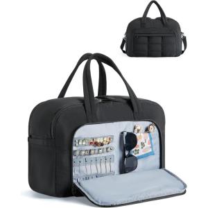 BAGSMART Travel Duffel Bag, Carry on Travel Bag with Jewelry Compartment, 35L Weekender Duffle for Women, Water Resistant, Black(Black)