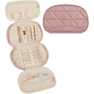 BAGSMART Travel Jewelry Case Jewelry Organizer Storage Roll Rings Necklaces Earrings Bracelets Brooches Watch Large Portable Light Pink(A-Nude Pink)