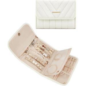 BAGSMART Travel Jewelry Organizer Case, Foldable Jewelry Roll for Necklaces, Earrings, Journey-Rings, Bracelets, Brooches, Portable, Pink(A-Beige)