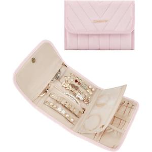 BAGSMART Travel Jewelry Organizer Case, Foldable Jewelry Roll for Necklaces, Earrings, Journey-Rings, Bracelets, Brooches, Portable, Pink(A-Pink)