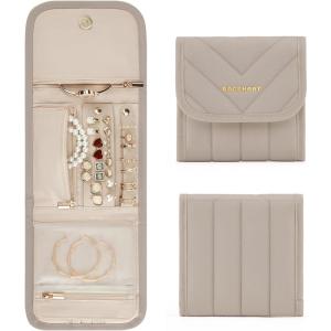 BAGSMART Travel Jewelry Organizer Case, Foldable Jewelry Roll for Necklaces, Earrings, Journey-Rings, Bracelets, Brooches, Portable, Pink(B-Camel)